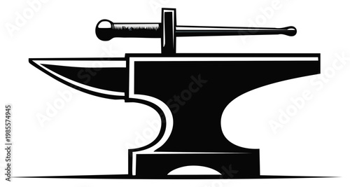 Silhouette of Anvil and Sword in Black and White