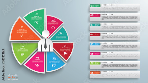 Business Process Infographic with 8 Steps Circular Workflow Diagram