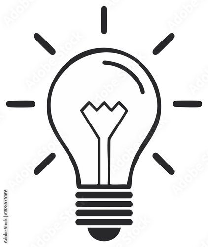 Classic light bulb radiating light, symbolizing bright ideas and innovation