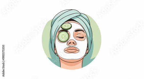 Woman with face mask and cucumber slices on eyes, spa treatment