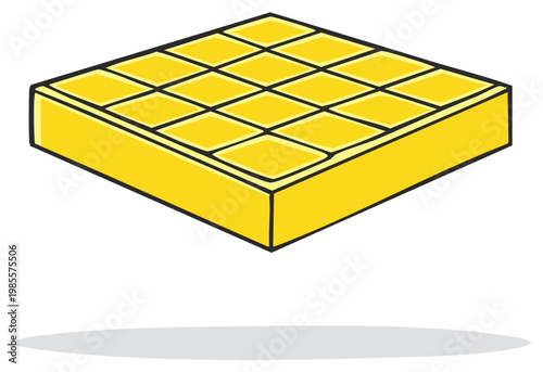 Isometric illustration of a yellow waffle with grid pattern and a shadow