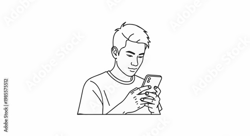 Young man engrossed in using his smartphone, focused on the screen