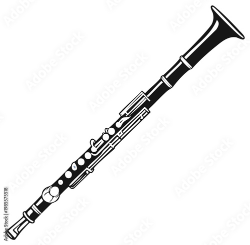 Illustration of a black and white oboe musical instrument