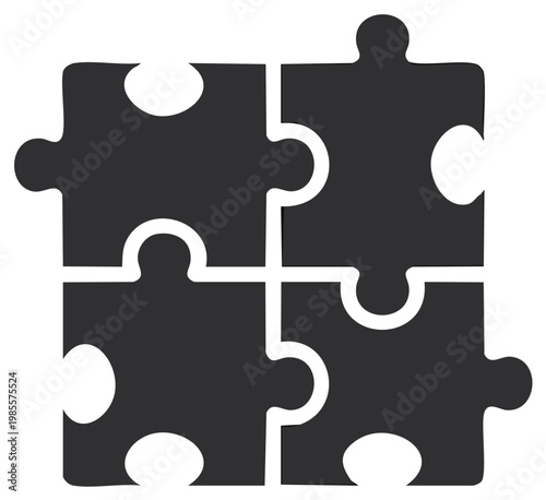 Four Dark Gray Puzzle Pieces Assembled Together