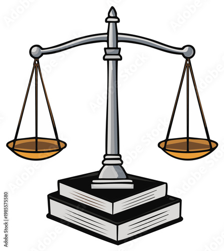 Balance Scale on Books Illustration: Justice and Law Concept Depiction