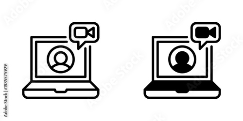 Video Interview Vector Line Icon for Remote Work and Recruitment