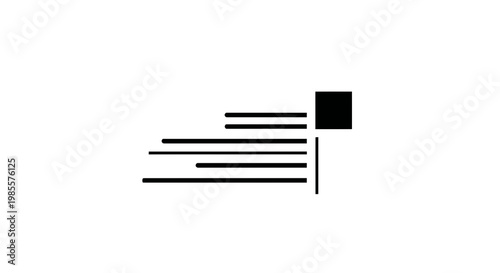 Abstract symbol of information flow and text formatting icon; vector graphic element in black showing text alignment and document layout