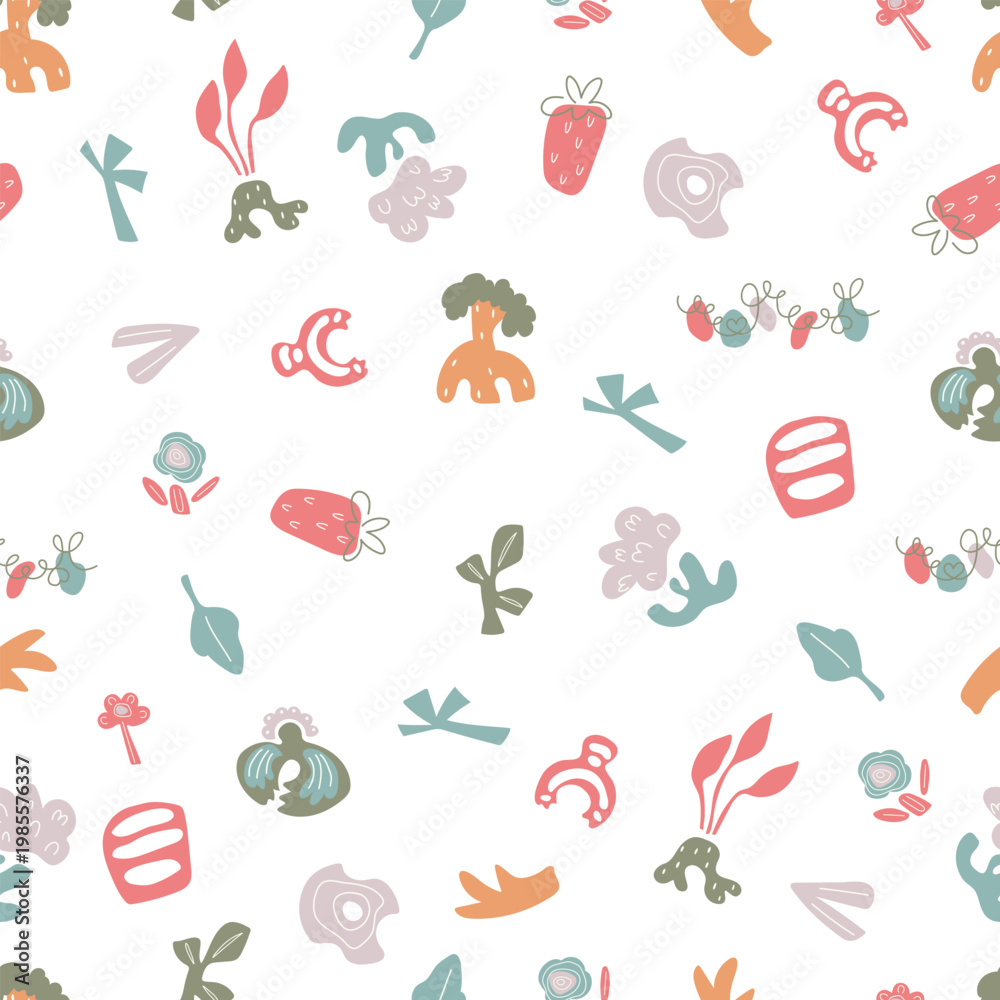 Obraz premium Seamless pattern with hand drawn geometry figure different form and sizes, children's aesthetic pattern with hand-drawn abstract shapes.Vector illustration. 