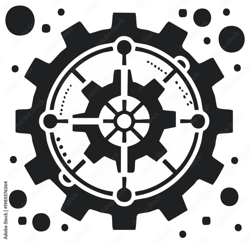Obraz premium Complex Gear System Illustration, Mechanic Concept, Engineering Design and Construction Element Icon in Vector