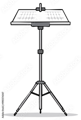Music stand illustration with sheet music blank empty copy space for notes or choir performance cartoon art