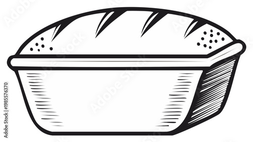 Loaf of fresh baked bread in pan sketch illustration of food ready to serve
