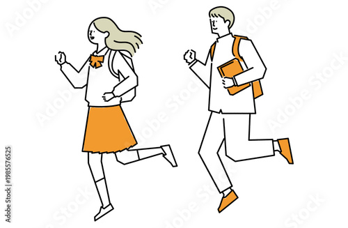 目標に向かって走る学生の男女