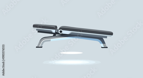 Angled adjustable weight bench for strength training workout in modern vector illustration style with gray color scheme against plain background
