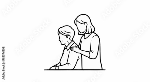 Woman comforting an elder with her hand on his shoulder