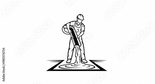 Worker pouring liquid from a pipe into a square opening