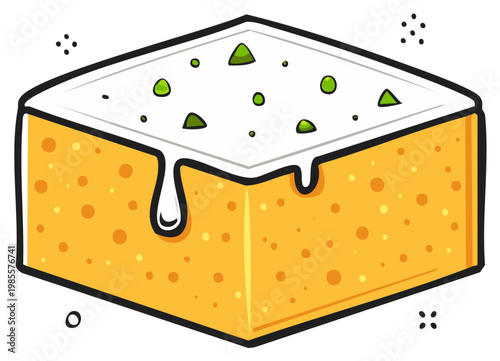 Sweet cake with white icing and green sprinkles food illustration vector