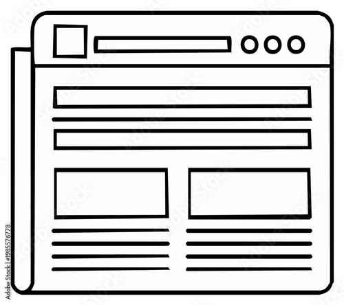 Newspaper Outline - Front Page Layout with Headline, Article, and Images for News, Journalism, and Communication