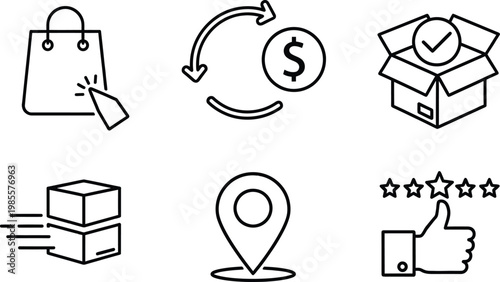 E commerce shopping icon set delivery returns reviews and customer satisfaction icons