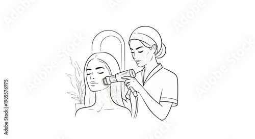 Woman receives facial treatment from a professional using a device
