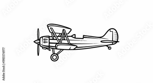 Vintage biplane illustration with propellor and tail