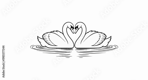 Two swans with necks intertwined forming a heart shape on water