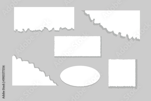 set of 6 Realistic torn paper edges collection. set of torn sheets of paper of different shapes and sizes.