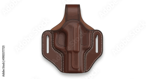 Brown leather OWB holster for handgun with stitch detail in a digital illustration style providing secure firearm carrying and accessibility