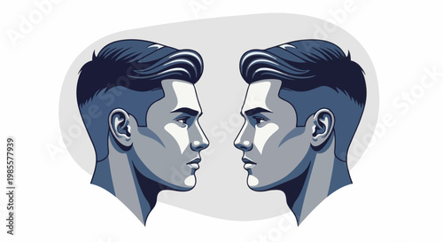 Two pixel art profile portraits of young men facing each other