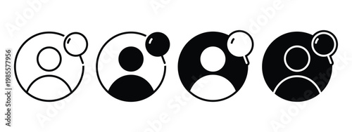 Person Profile Search Icon with Magnifying Glass. User Lookup. Vector Illustration