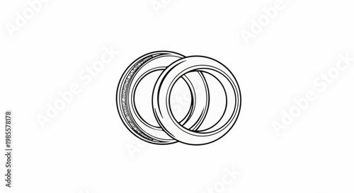 Two interlinked circular shapes, one with decorative pattern