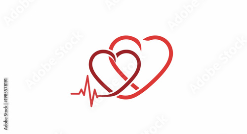 Two intertwined heart shapes with a cardiogram line