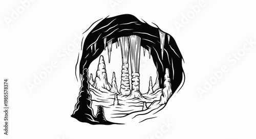 Underground cavern with stalactites, stalagmites and rock formations