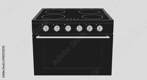 Black freestanding electric cooker with oven and four-burner cooktop modern kitchen appliance for cooking and baking studio shot