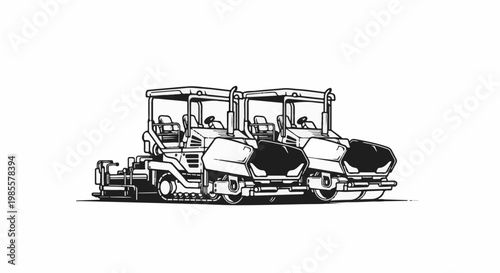 Two heavy-duty road rollers side-by-side in a line drawing
