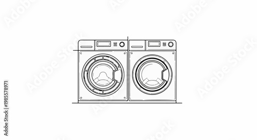 Two front-loading washing machines drawn in line art, side by side