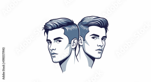 Two men's heads with stylized hair, facing opposite directions