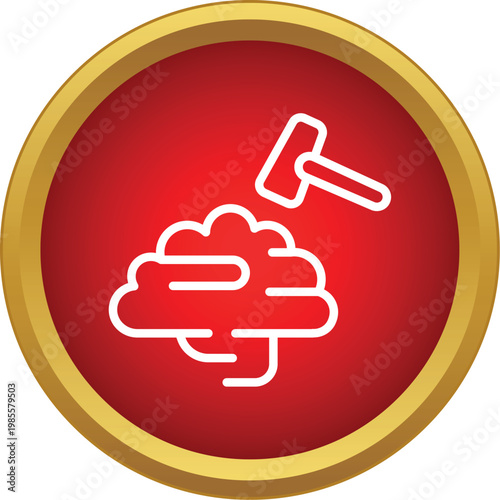 Outline brain receiving impact from hammer, symbolizing psychological analysis or trauma