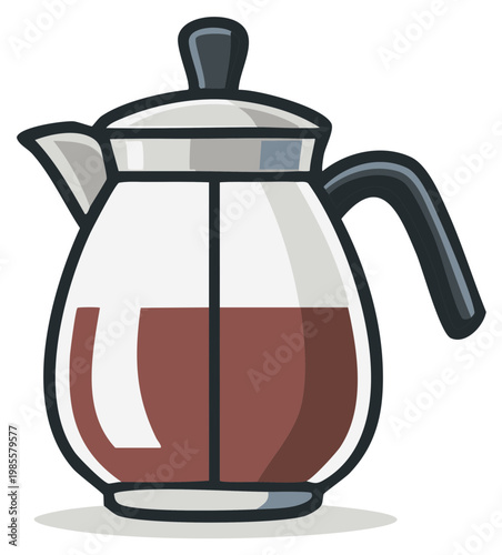 Illustrated Glass Coffee Pot with Dark Beverage Vector Icon