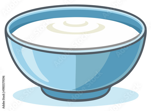 Healthy White Yogurt in Blue Bowl Isolated on White