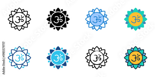 Crown chakra icons set multiple style collection. Editable stroke 
