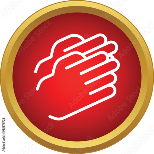 Clapping hands outline in a red circle with a golden border representing applause