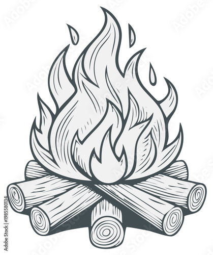 Graphic of Bonfire with Logs and Flames for Camping, Outdoors or Natural Elements