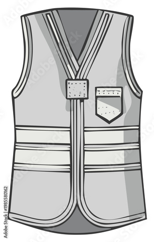 Grayscale Illustration of a Reflective Safety Vest High Visibility Workwear Protection Gear