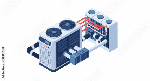 Isometric view of industrial air conditioning unit.