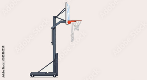 Basketball hoop vector illustration on white with red rim net backboard and support system designed for sports and recreation activities