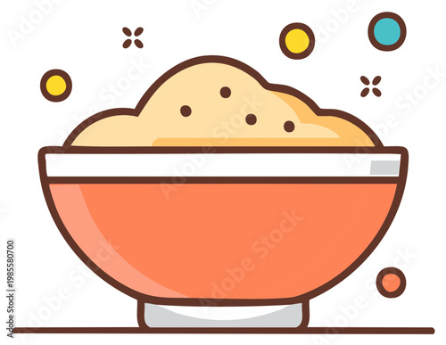Illustration of a bowl of fluffy mashed potatoes with celebratory sparkles