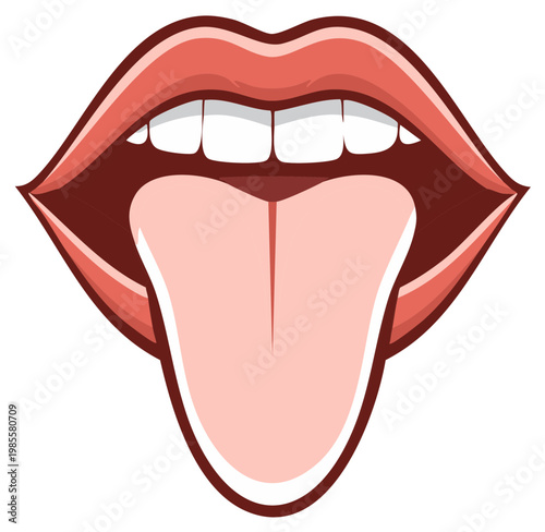 Close-up of red lips and tongue sticking out, graphic illustration