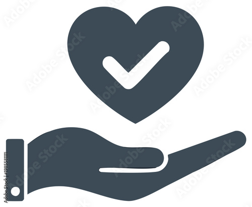 Hand Holding Heart with Checkmark Concept for Love Approval and Charitable Giving