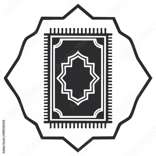 Islamic Prayer Mat With Geometric Pattern In Star Shape Frame