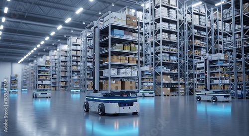 Automated Mobile Robots in Modern Logistics Warehouse